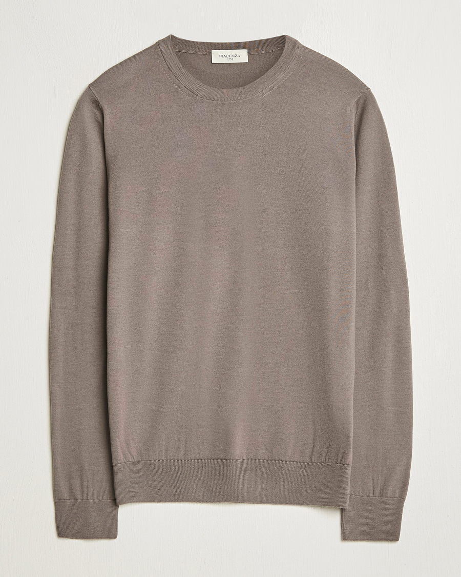 Herre | Gensere | Piacenza Cashmere | Merino Wool Crew Neck Sweater Taupe