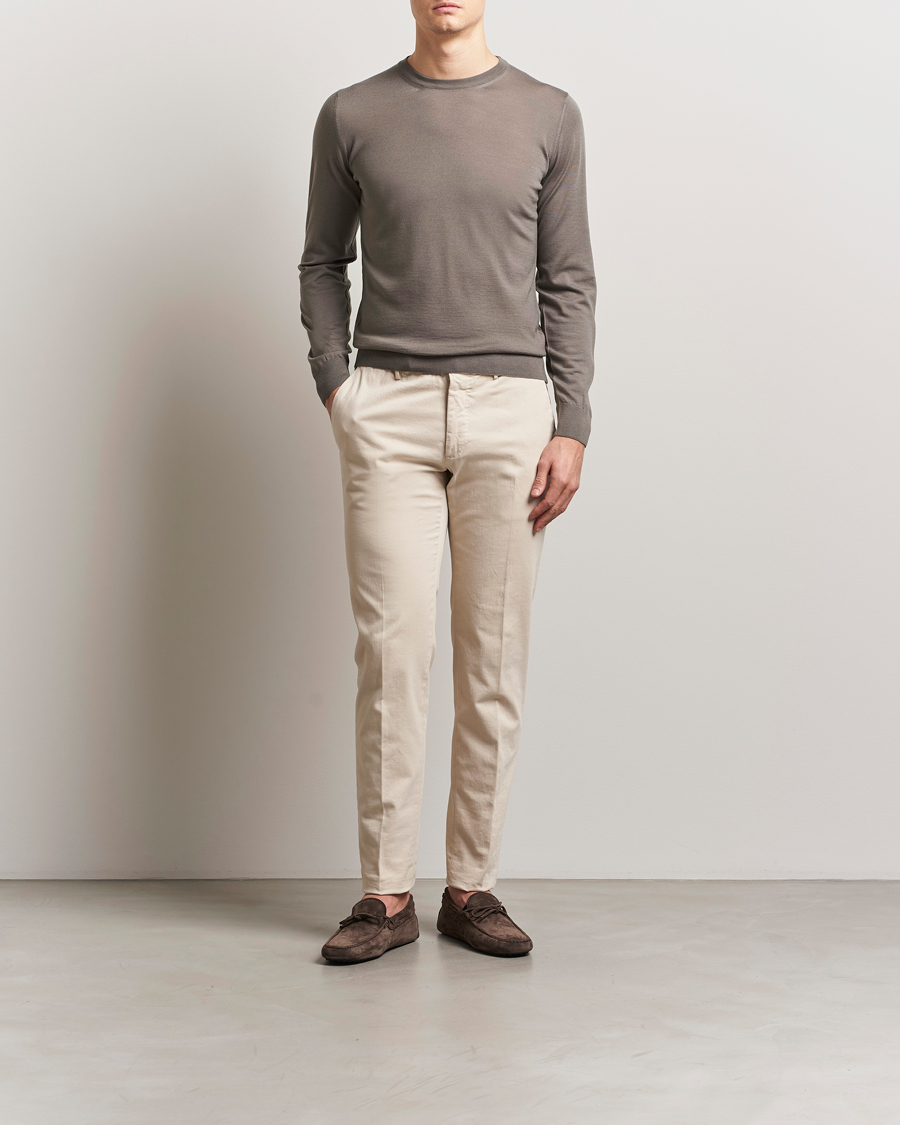 Herre | Gensere | Piacenza Cashmere | Merino Wool Crew Neck Sweater Taupe