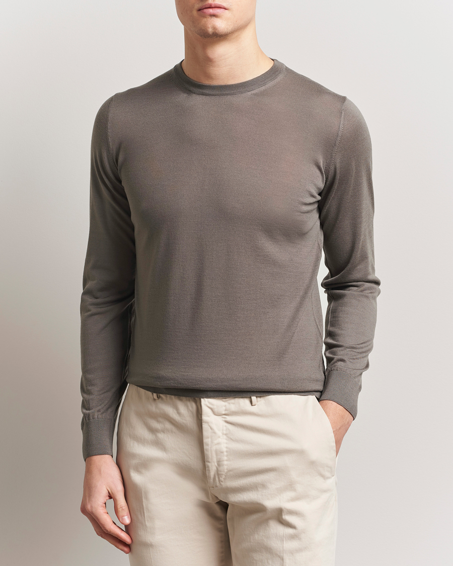Herre | Gensere | Piacenza Cashmere | Merino Wool Crew Neck Sweater Taupe