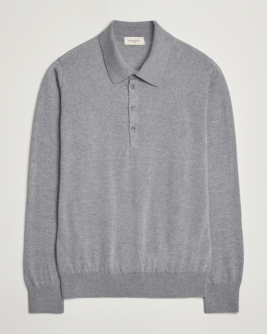 Herre | Gensere | Piacenza Cashmere | Merino Wool Long Sleeve Polo Light Grey