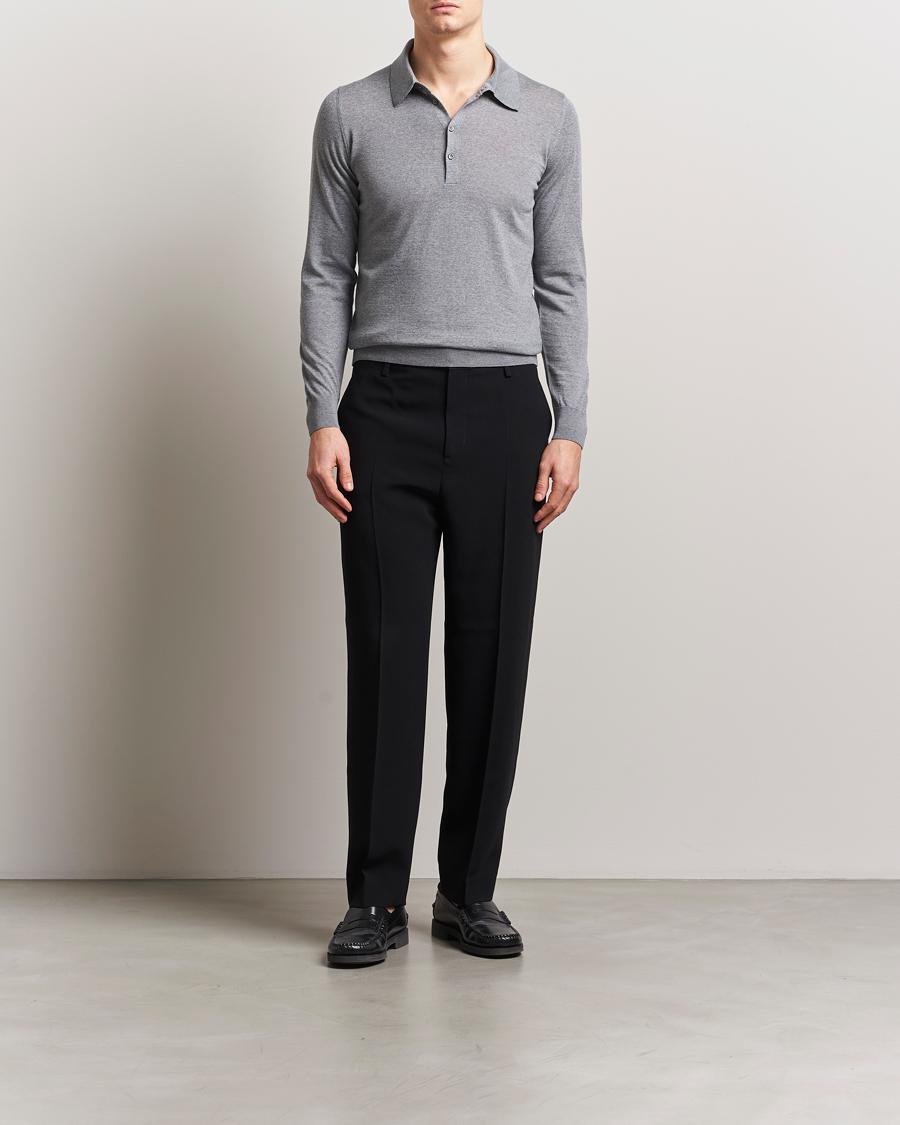 Herre | Gensere | Piacenza Cashmere | Merino Wool Long Sleeve Polo Light Grey