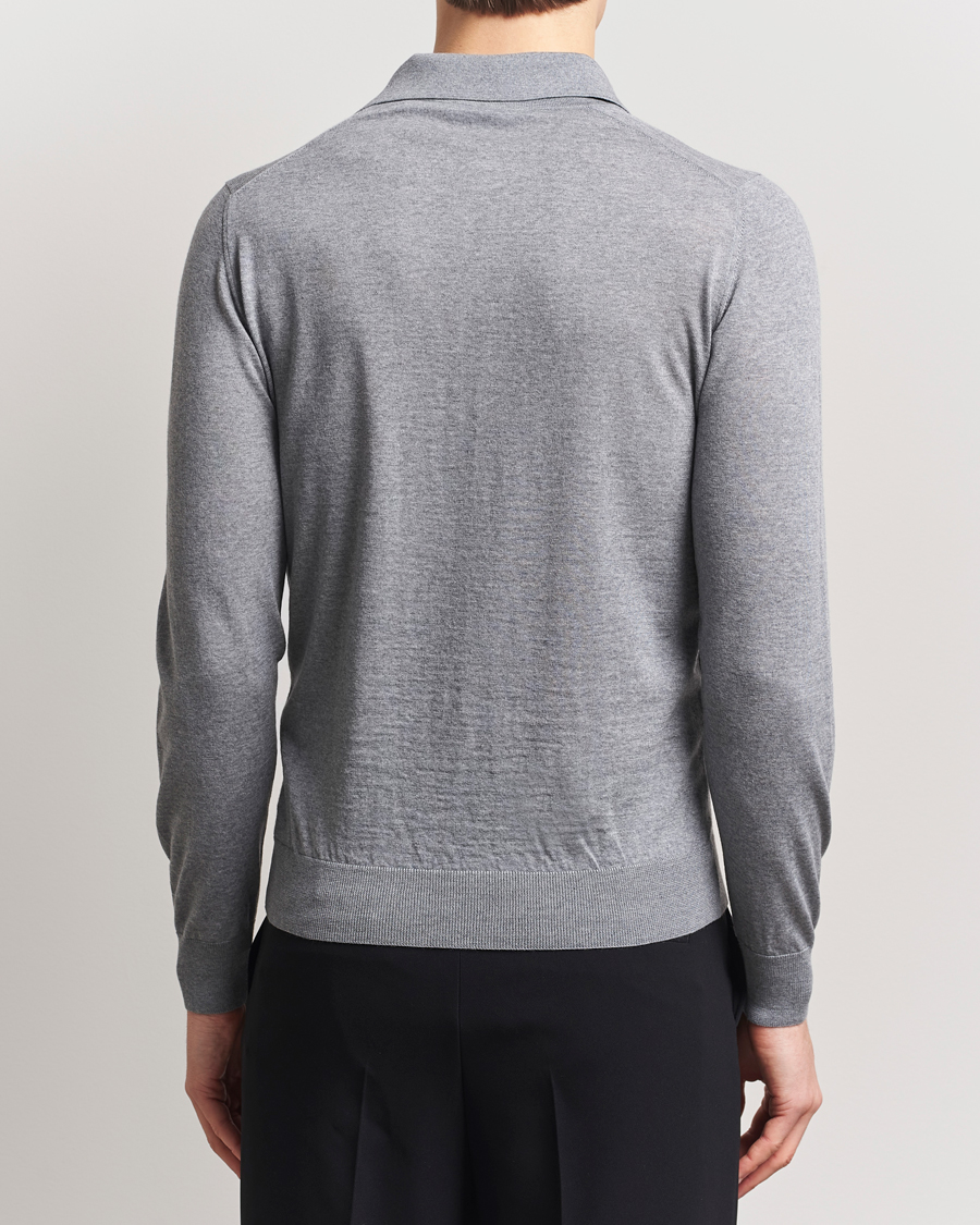 Herre | Gensere | Piacenza Cashmere | Merino Wool Long Sleeve Polo Light Grey