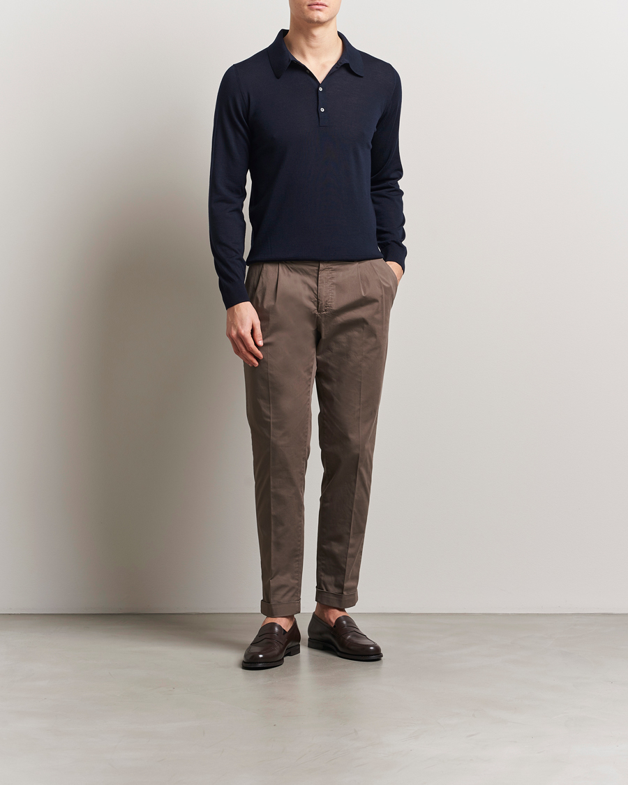 Herre | Gensere | Piacenza Cashmere | Merino Wool Long Sleeve Polo Navy