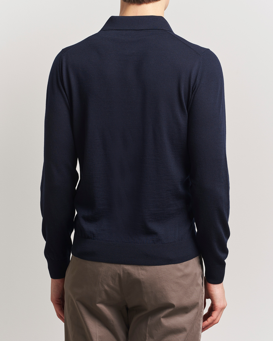 Herre | Gensere | Piacenza Cashmere | Merino Wool Long Sleeve Polo Navy