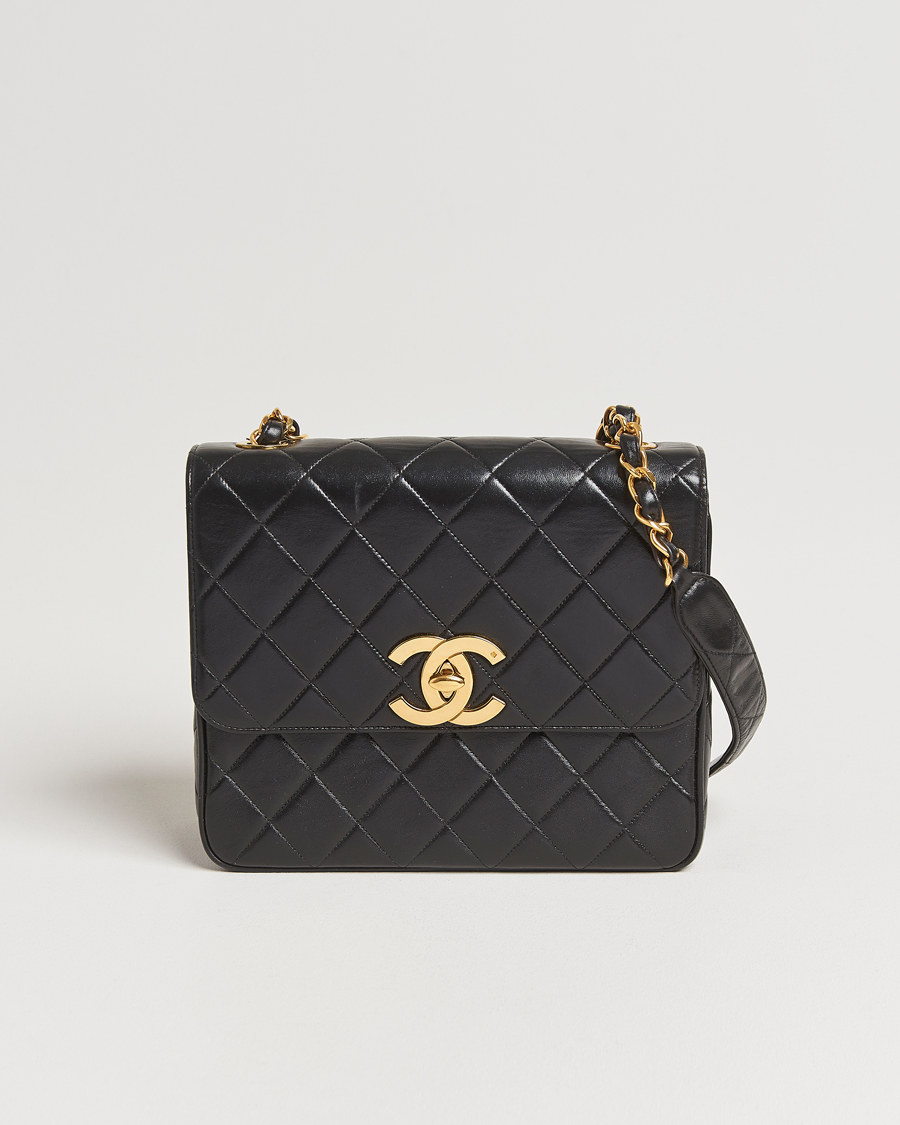 Herre | Chanel Pre-Owned Classic Flap Bag Deca Squared Lambskin Black | Chanel Pre-Owned | Classic Flap Bag Deca Squared Lambskin Black