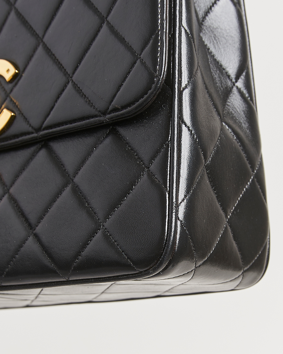 Herre | Chanel Pre-Owned Classic Flap Bag Deca Squared Lambskin Black | Chanel Pre-Owned | Classic Flap Bag Deca Squared Lambskin Black