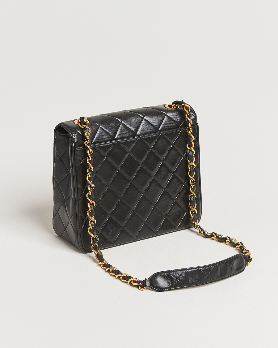 Herre | Chanel Pre-Owned Classic Flap Bag Deca Squared Lambskin Black | Chanel Pre-Owned | Classic Flap Bag Deca Squared Lambskin Black
