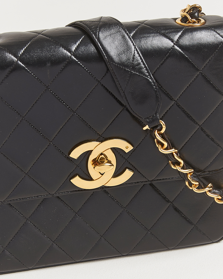 Herre | Chanel Pre-Owned Classic Flap Bag Deca Squared Lambskin Black | Chanel Pre-Owned | Classic Flap Bag Deca Squared Lambskin Black