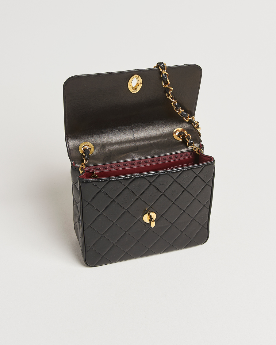Herre | Chanel Pre-Owned Classic Flap Bag Deca Squared Lambskin Black | Chanel Pre-Owned | Classic Flap Bag Deca Squared Lambskin Black