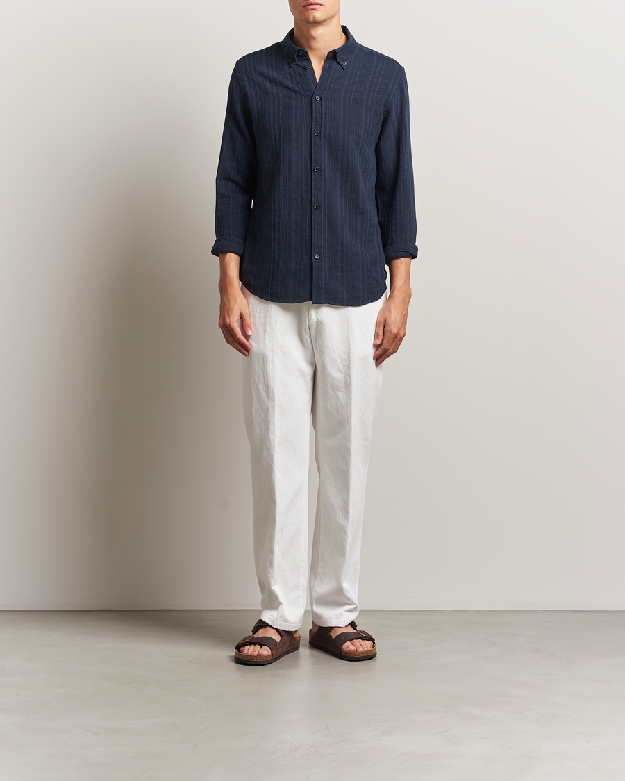 Herre | Skjorter | LES DEUX | Konrad Striped Structure Shirt Dark Navy