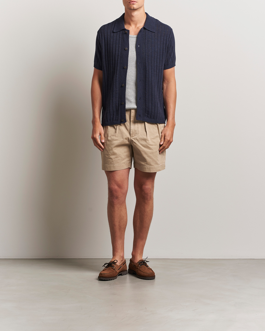 Herre | Skjorter | LES DEUX | Floyd Knitted Linen Short Sleeve Shirt Dark Navy