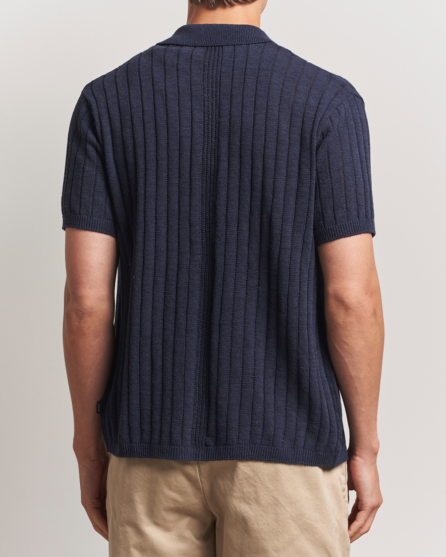 Herre | Skjorter | LES DEUX | Floyd Knitted Linen Short Sleeve Shirt Dark Navy