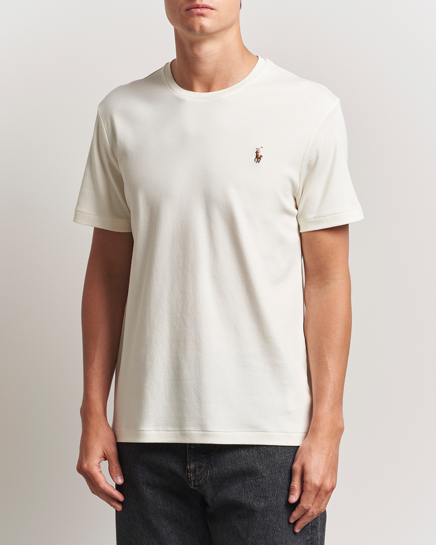 Herre | T-Shirts | Polo Ralph Lauren | Luxury Pima Cotton Crew Neck T-Shirt Pale Cream