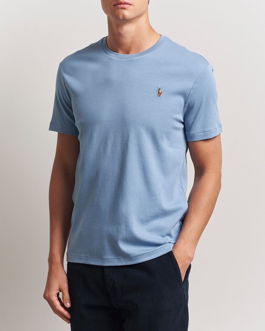 Herre | T-Shirts | Polo Ralph Lauren | Luxury Pima Cotton Crew Neck T-Shirt Channel Blue