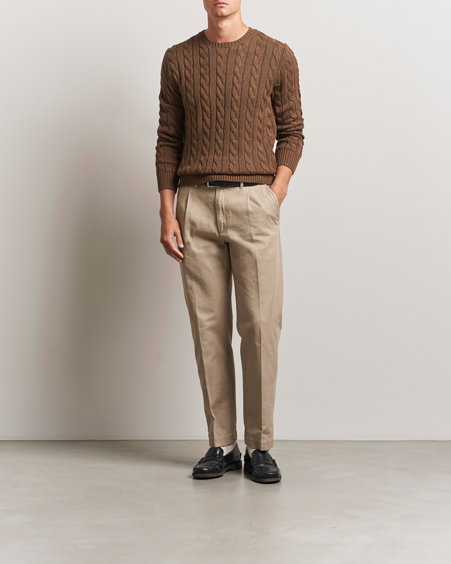 Herre | Gensere | Polo Ralph Lauren | Cotton Cable Pullover Coffee Brown Heather