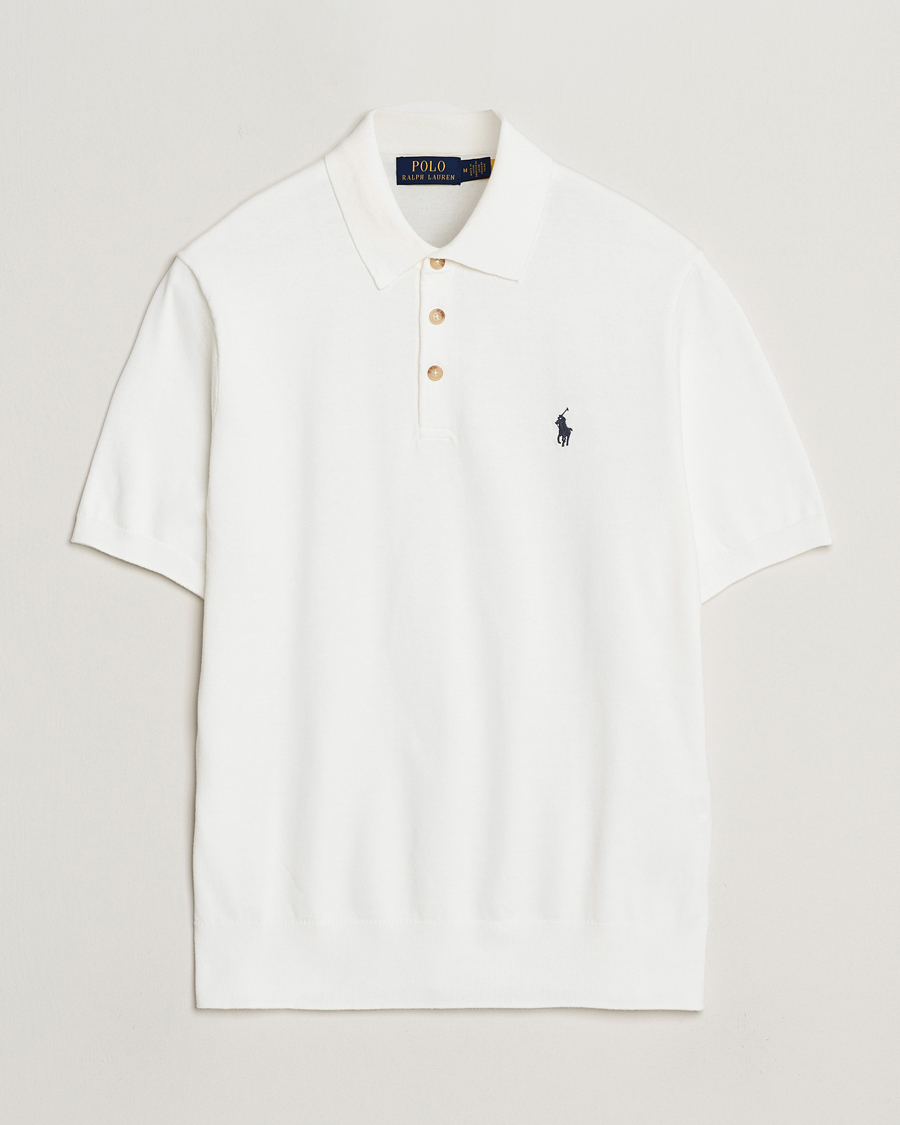 Herre | Gensere | Polo Ralph Lauren | Knitted Short Sleeve Polo Deckwash White