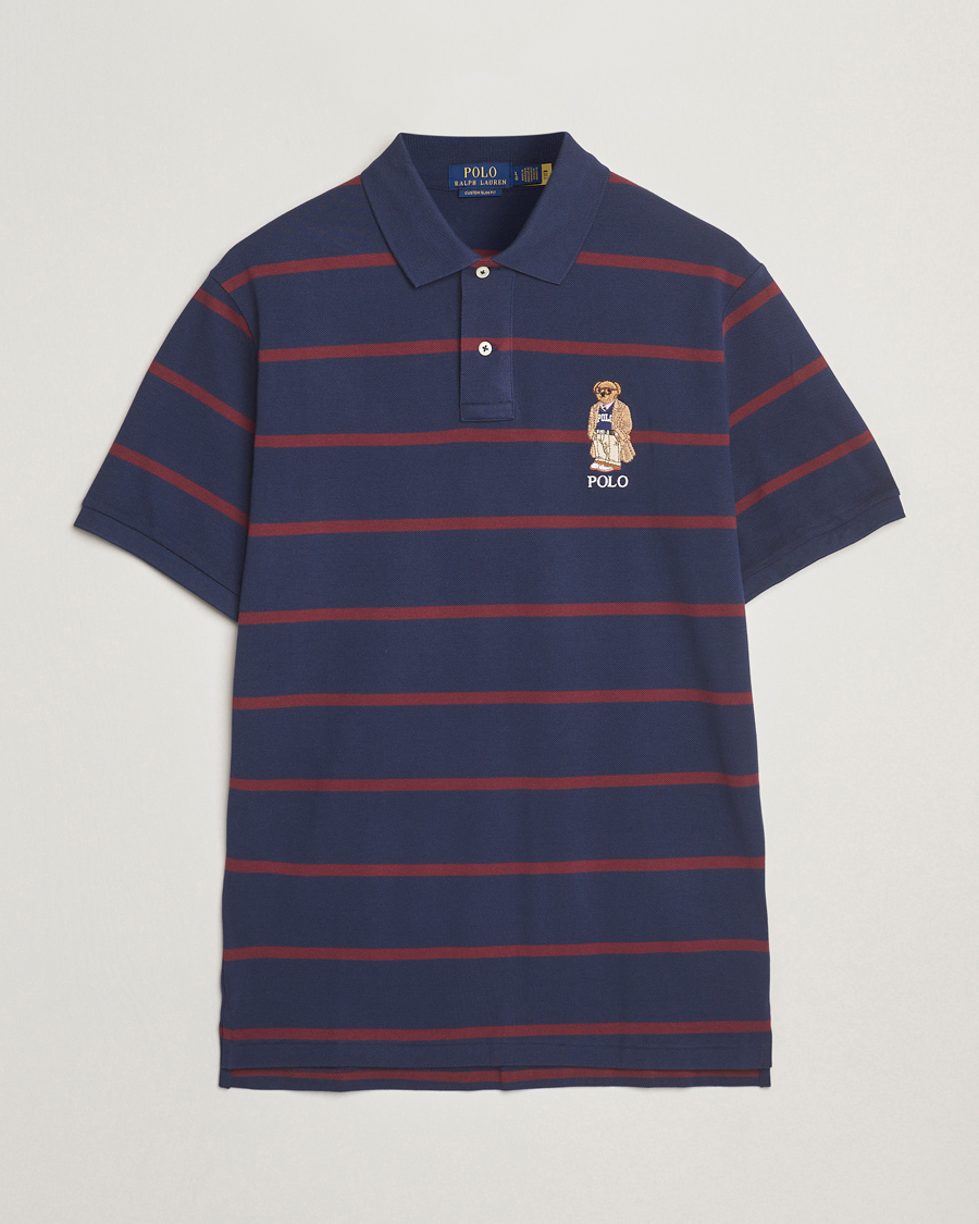 Herre | Pikéer | Polo Ralph Lauren | Custom Slim Fit Bear Striped Polo Navy/Heritage Bear