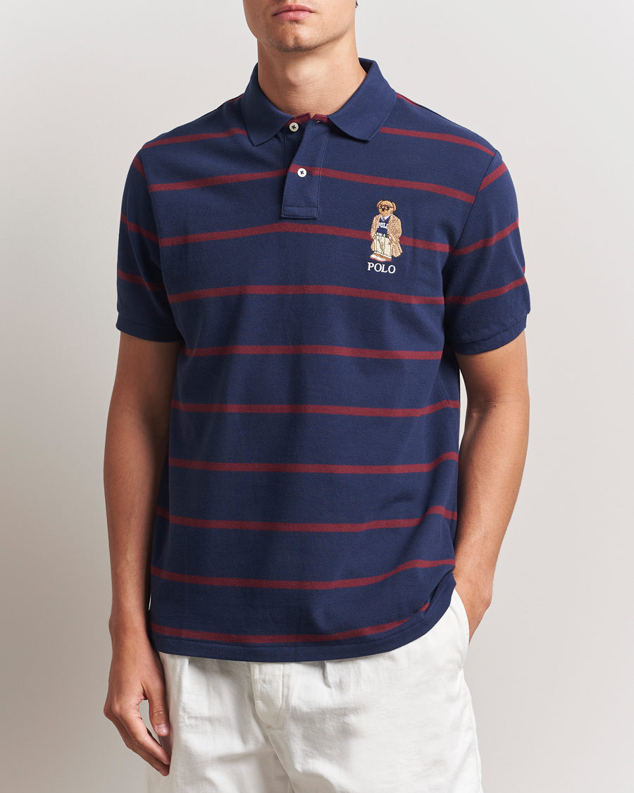 Herre | Pikéer | Polo Ralph Lauren | Custom Slim Fit Bear Striped Polo Navy/Heritage Bear