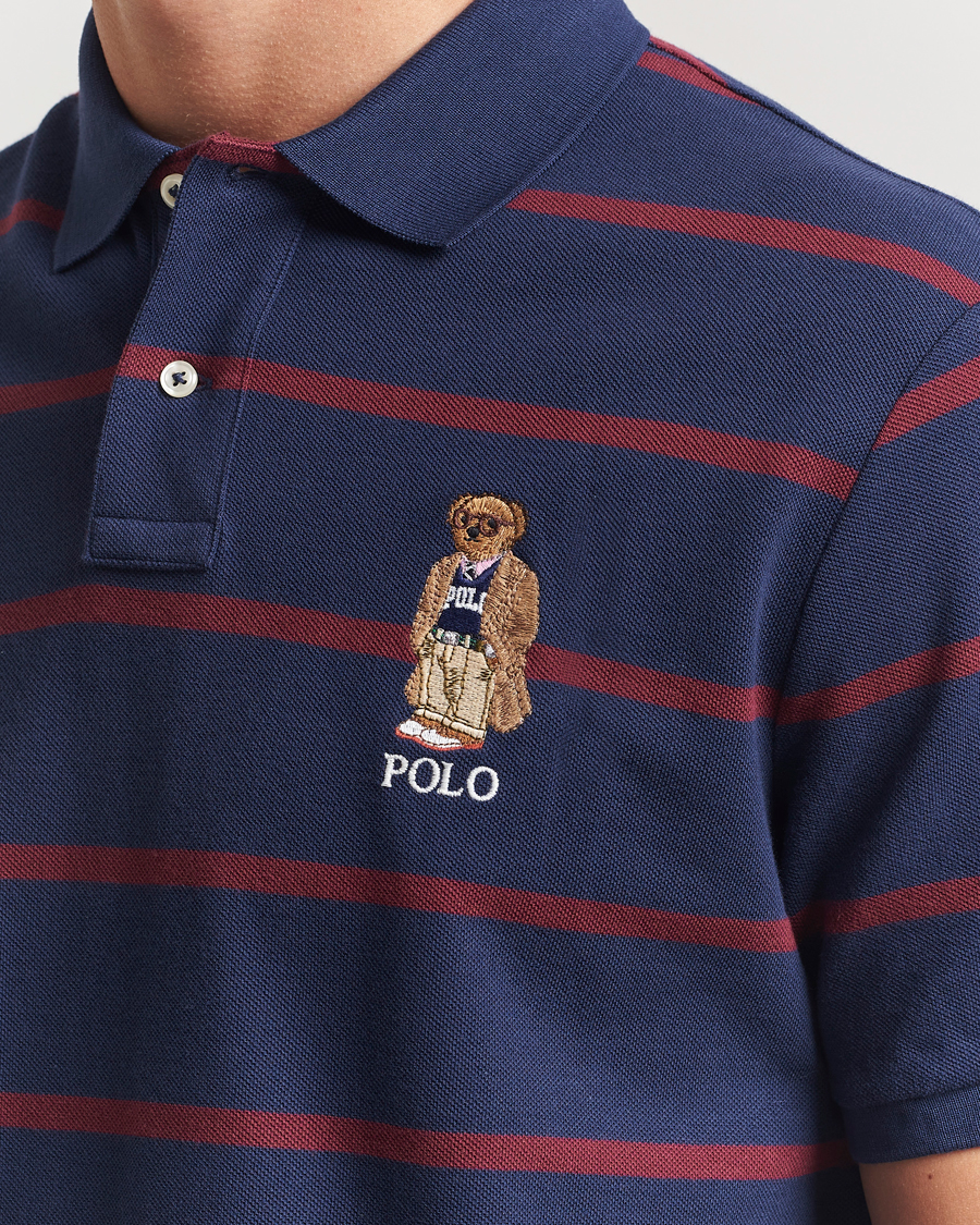 Herre | Pikéer | Polo Ralph Lauren | Custom Slim Fit Bear Striped Polo Navy/Heritage Bear