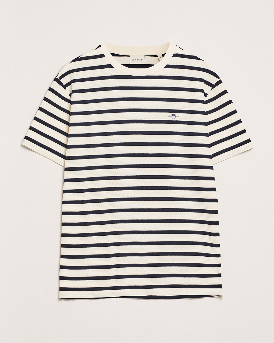 Herre | T-Shirts | GANT | Waffle Textured Striped T-Shirt Cream