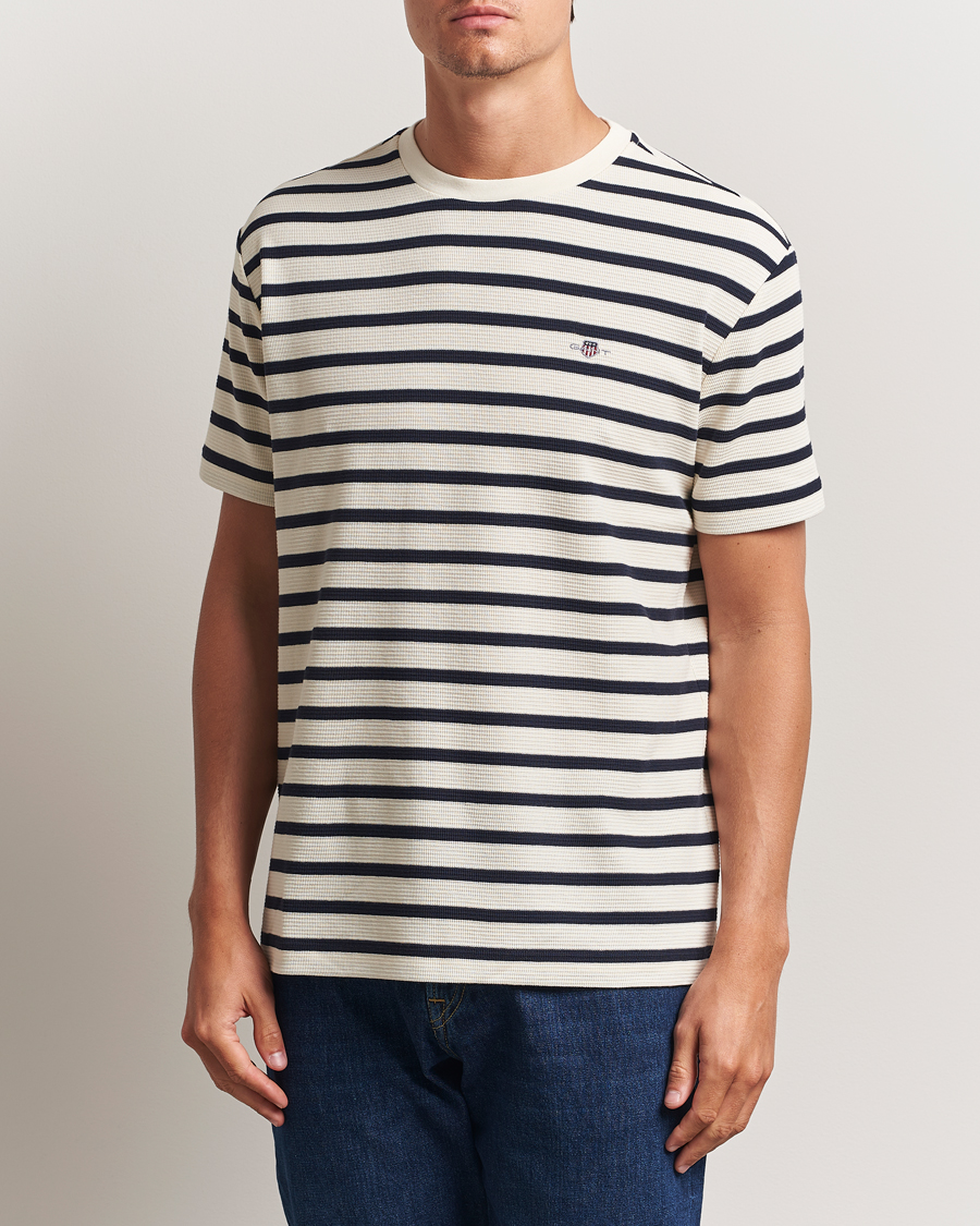 Herre | T-Shirts | GANT | Waffle Textured Striped T-Shirt Cream