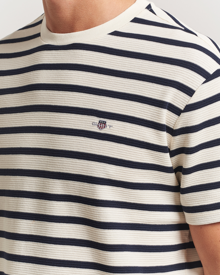 Herre | T-Shirts | GANT | Waffle Textured Striped T-Shirt Cream