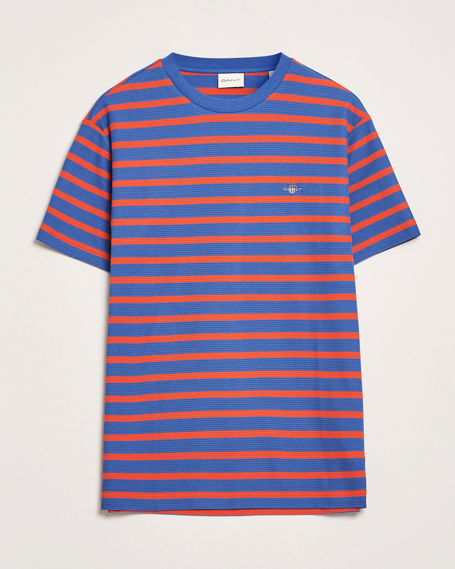 Herre | T-Shirts | GANT | Waffle Textured Striped T-Shirt Rich Blue