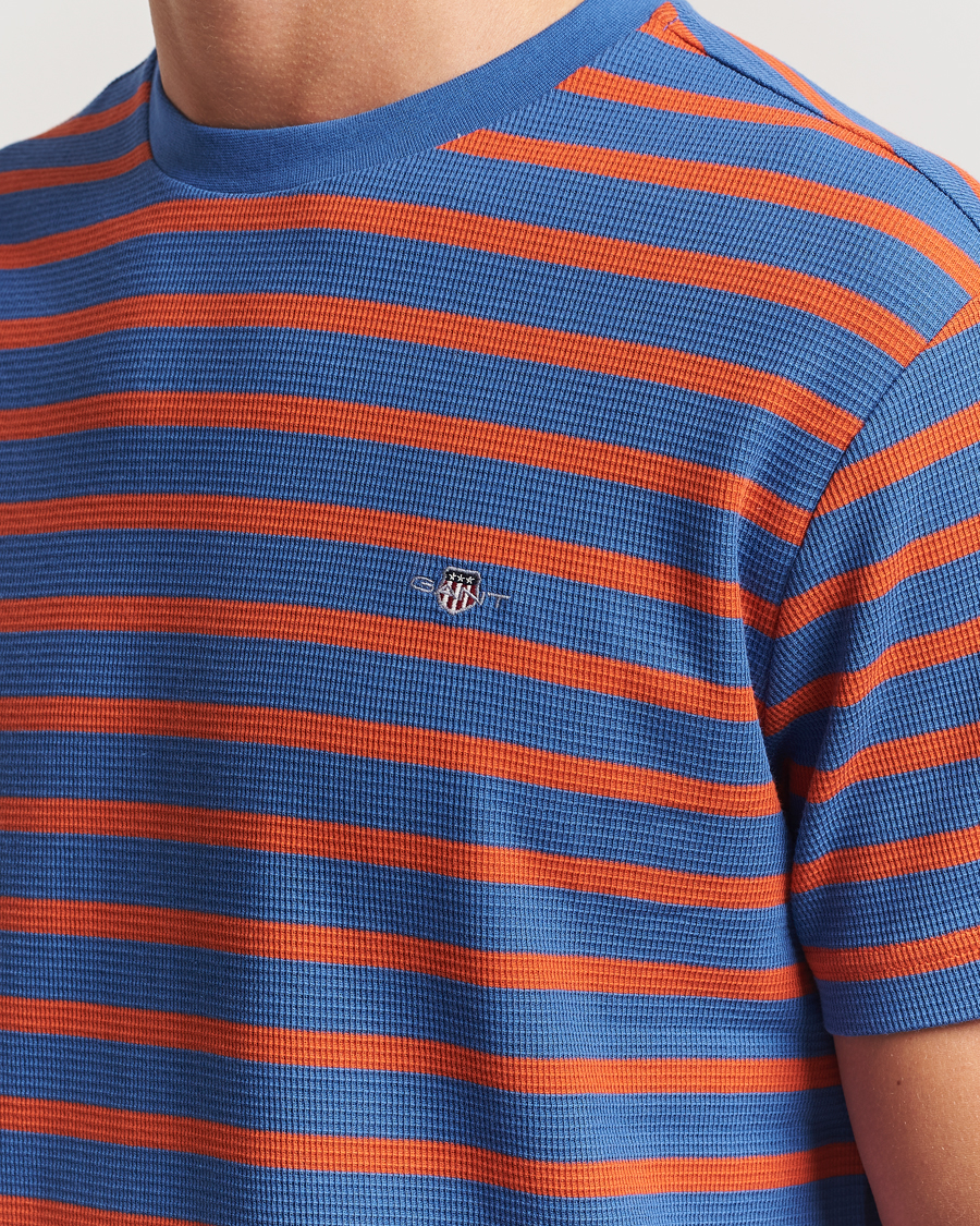Herre | T-Shirts | GANT | Waffle Textured Striped T-Shirt Rich Blue