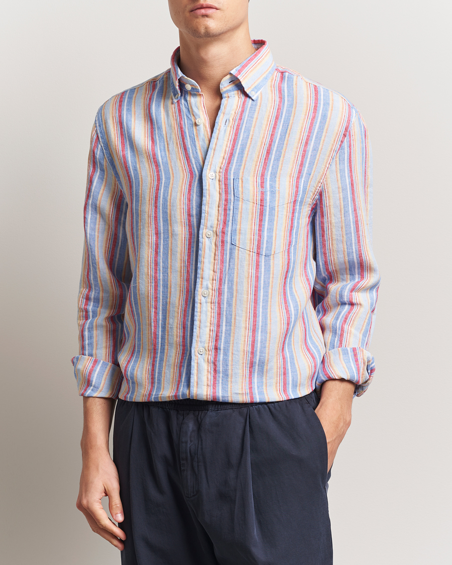 Herre | Skjorter | GANT | Regular Fit Linen Striped Shirt Multi