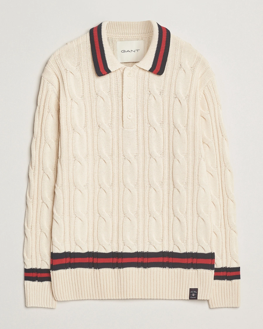 Herre | Gensere | GANT | Cable Heavy Knitted Polo Cream