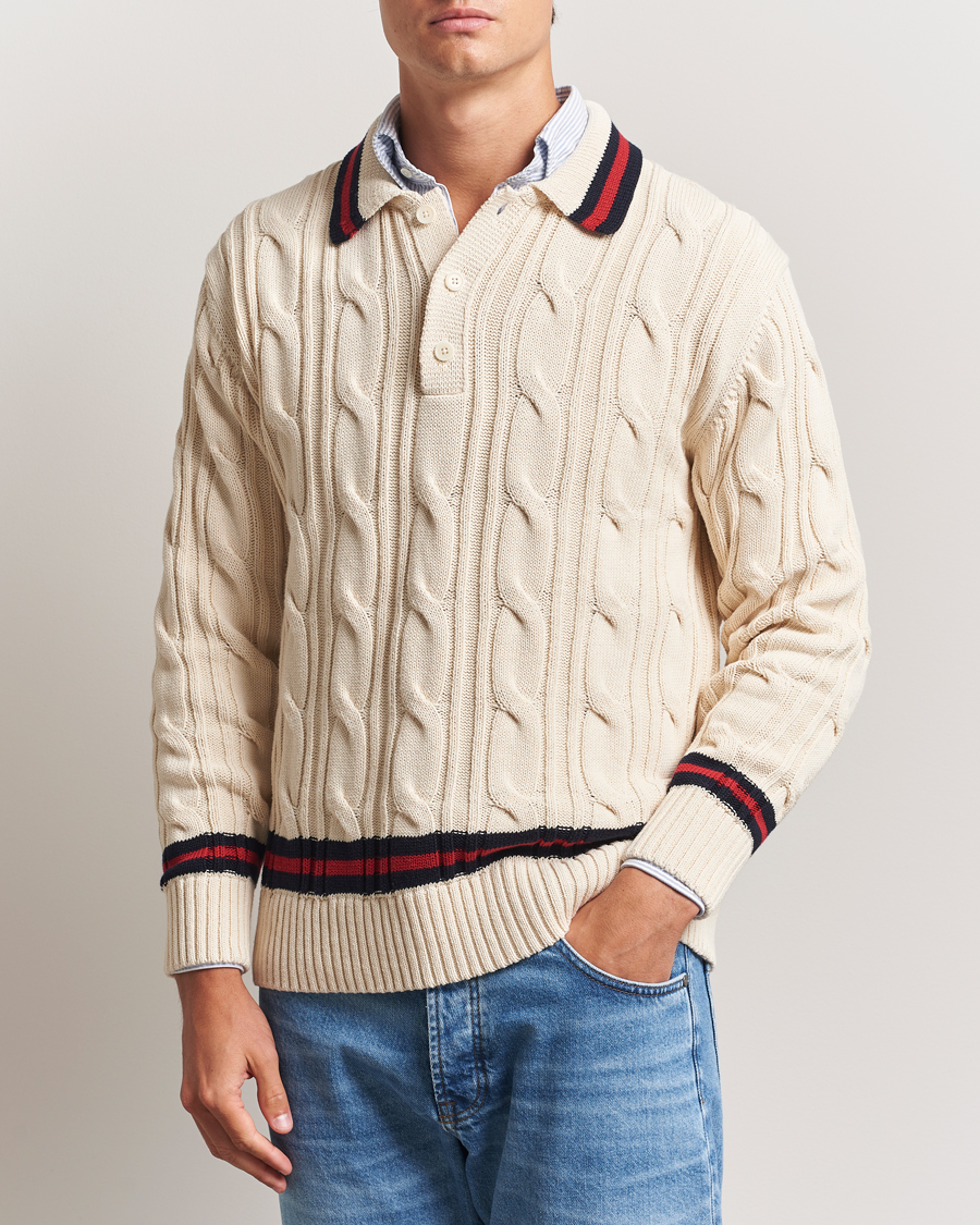 Herre | Gensere | GANT | Cable Heavy Knitted Polo Cream