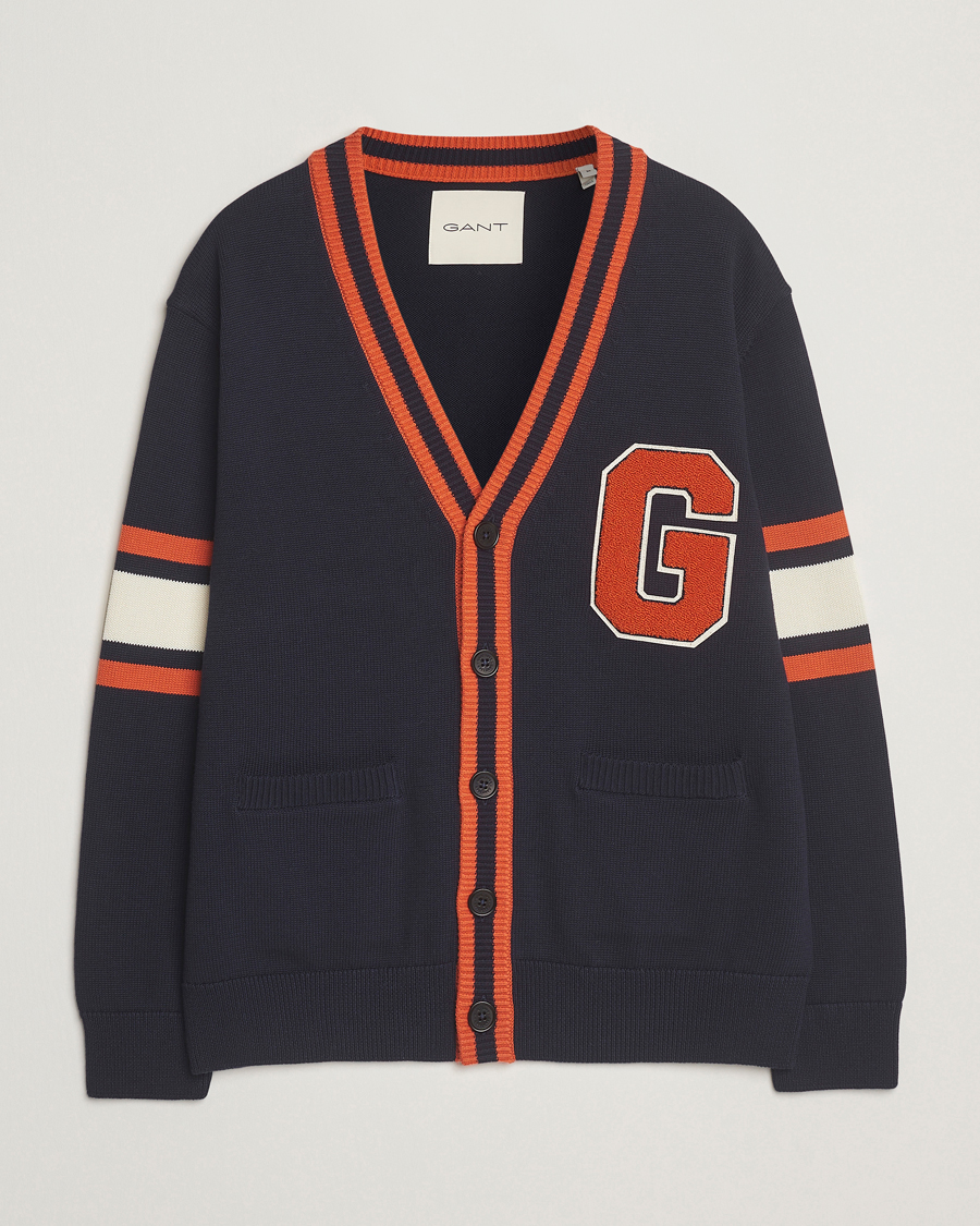 Herre | Gensere | GANT | G-Badge Knitted Cardigan Evening Blue