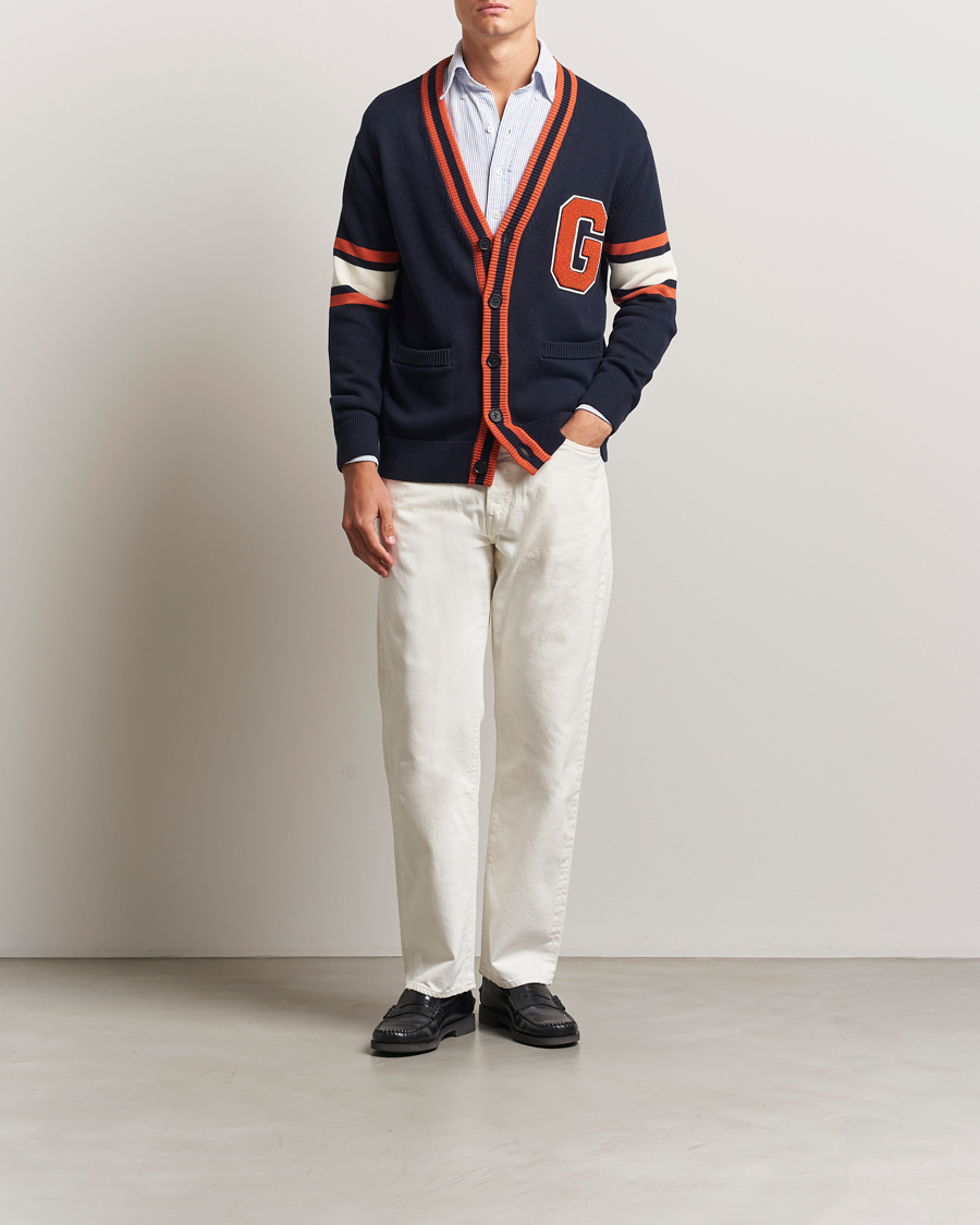 Herre | Gensere | GANT | G-Badge Knitted Cardigan Evening Blue