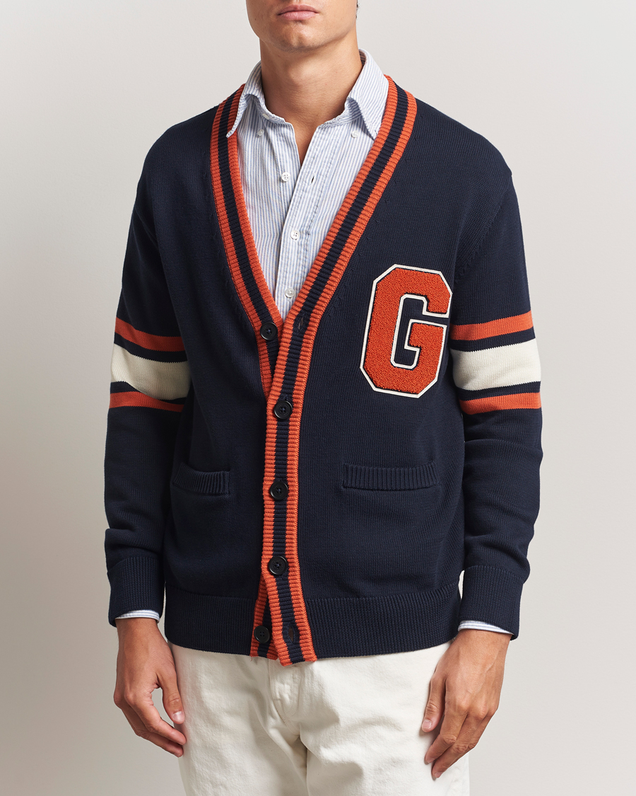 Herre | Gensere | GANT | G-Badge Knitted Cardigan Evening Blue