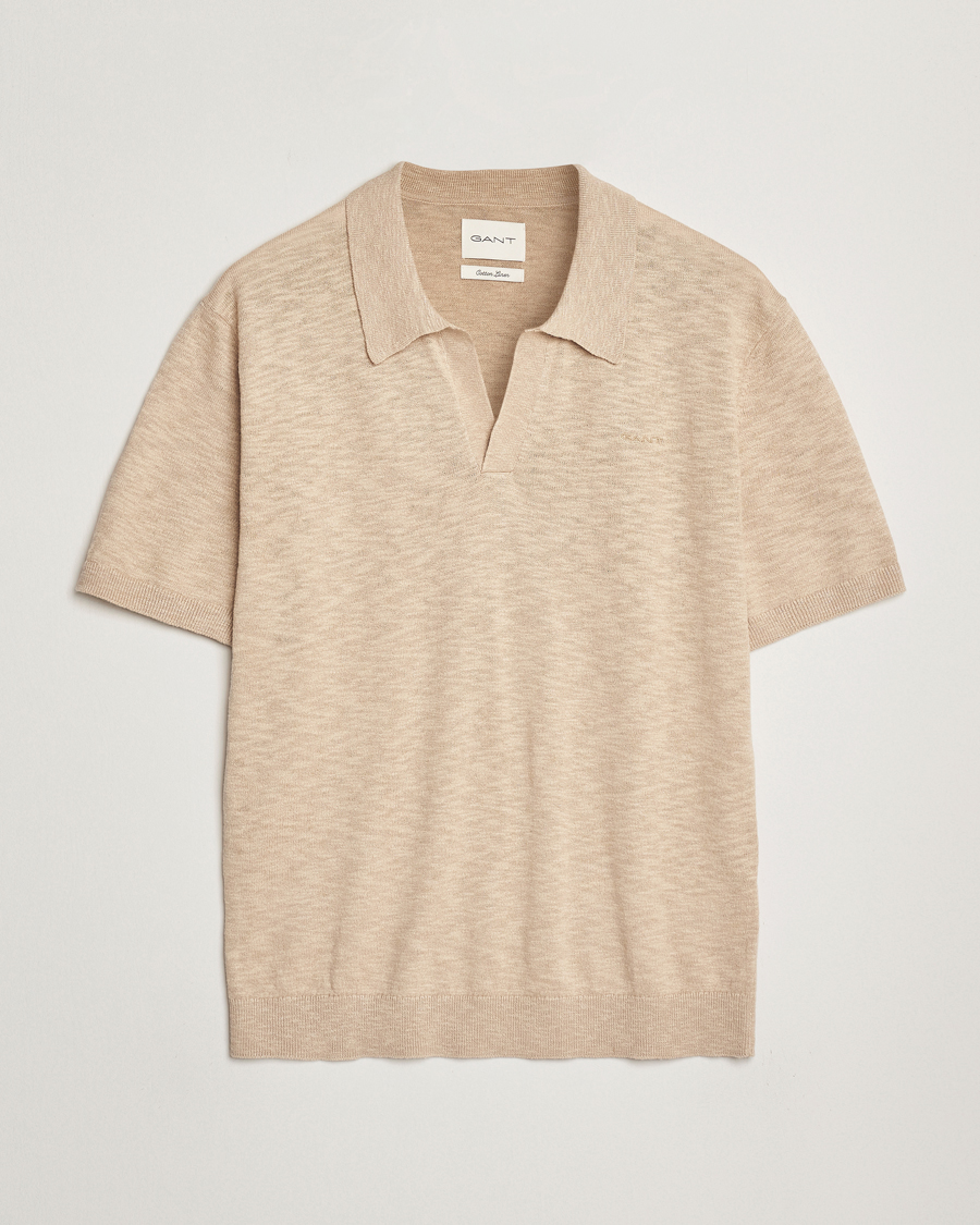 Herre | Pikéer | GANT | Linen/Cotton Open Collar Polo Dry Sand