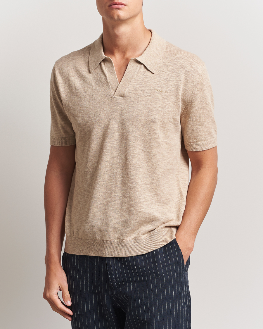 Herre | Pikéer | GANT | Linen/Cotton Open Collar Polo Dry Sand