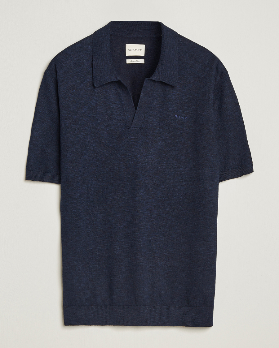 Herre | Pikéer | GANT | Linen/Cotton Open Collar Polo Evening Blue