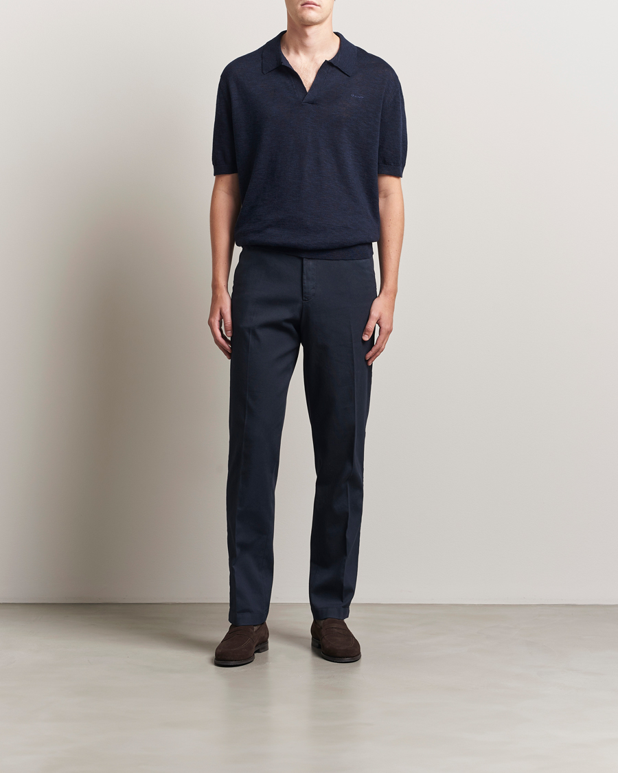 Herre | Pikéer | GANT | Linen/Cotton Open Collar Polo Evening Blue