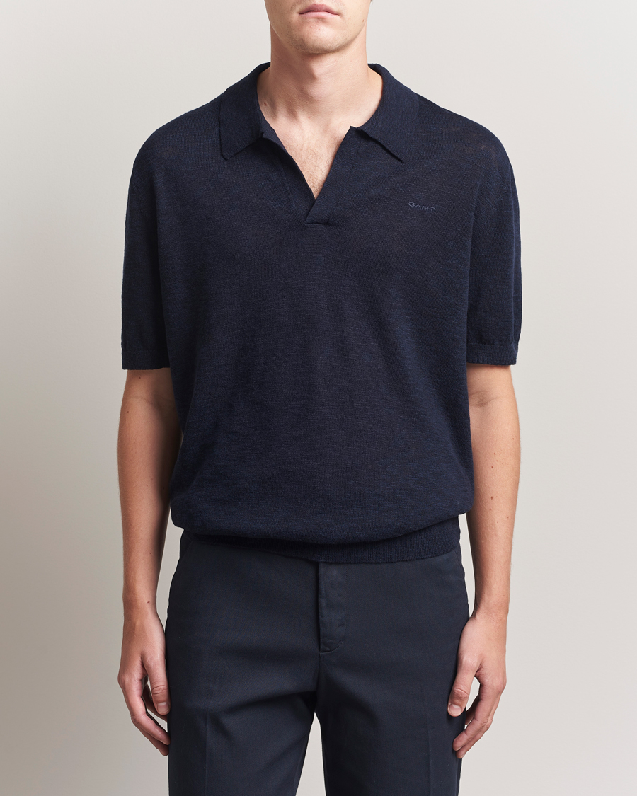 Herre | Pikéer | GANT | Linen/Cotton Open Collar Polo Evening Blue