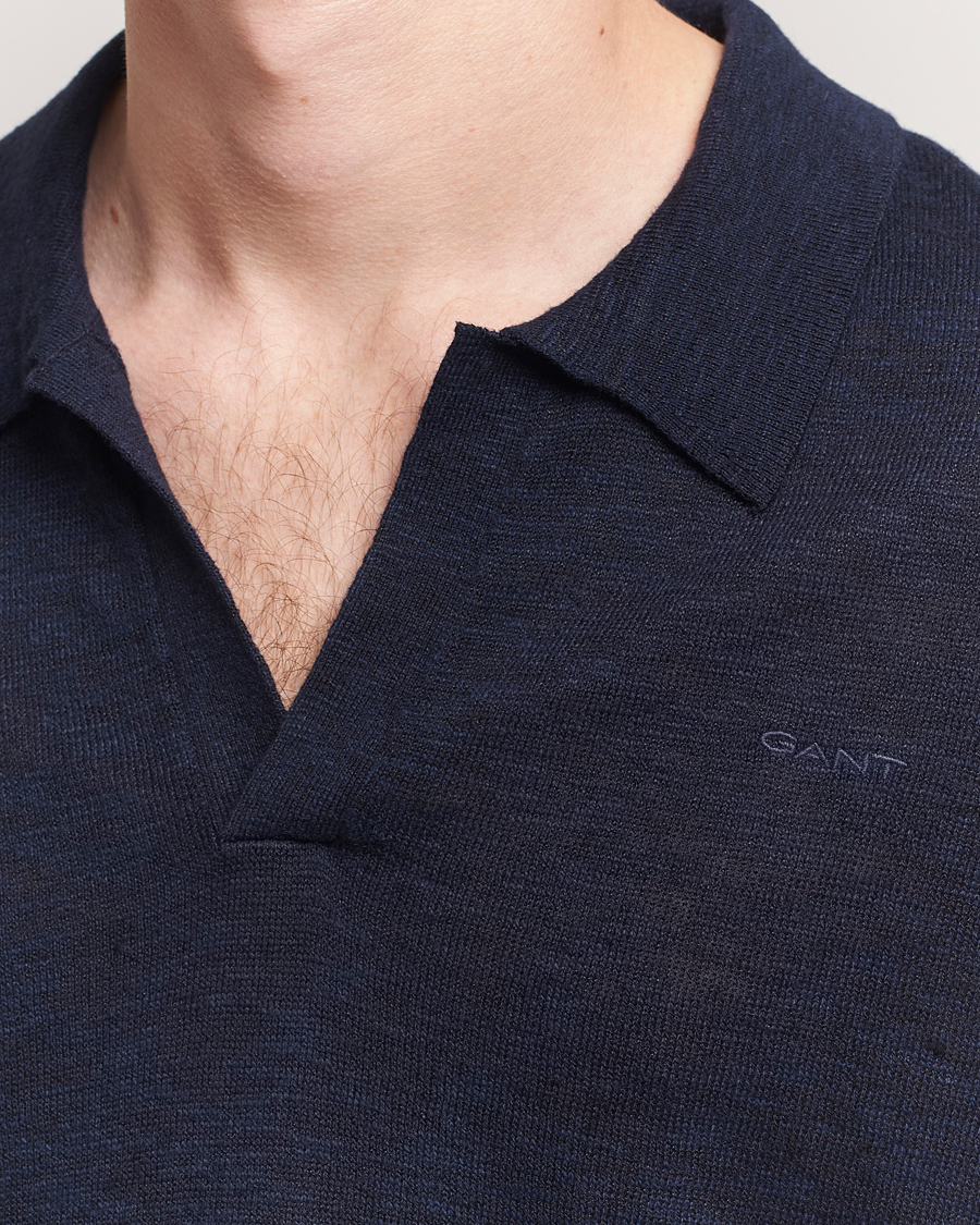Herre | Pikéer | GANT | Linen/Cotton Open Collar Polo Evening Blue