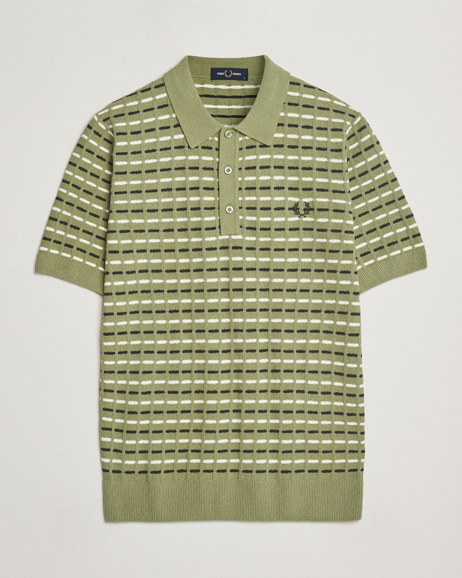 Herre | Pikéer | Fred Perry | Bouclé Ribbed Knitted Polo Olive Mint