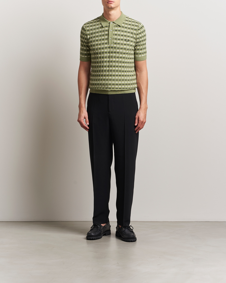 Herre | Pikéer | Fred Perry | Bouclé Ribbed Knitted Polo Olive Mint