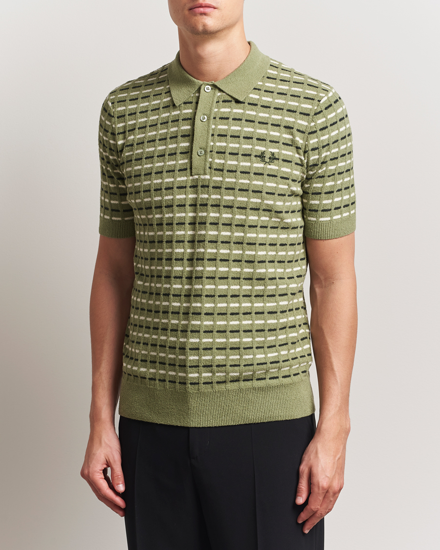 Herre | Pikéer | Fred Perry | Bouclé Ribbed Knitted Polo Olive Mint