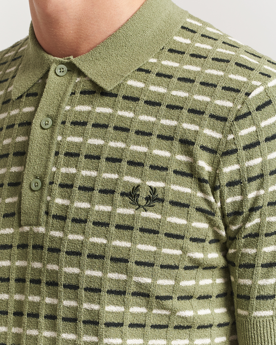 Herre | Pikéer | Fred Perry | Bouclé Ribbed Knitted Polo Olive Mint