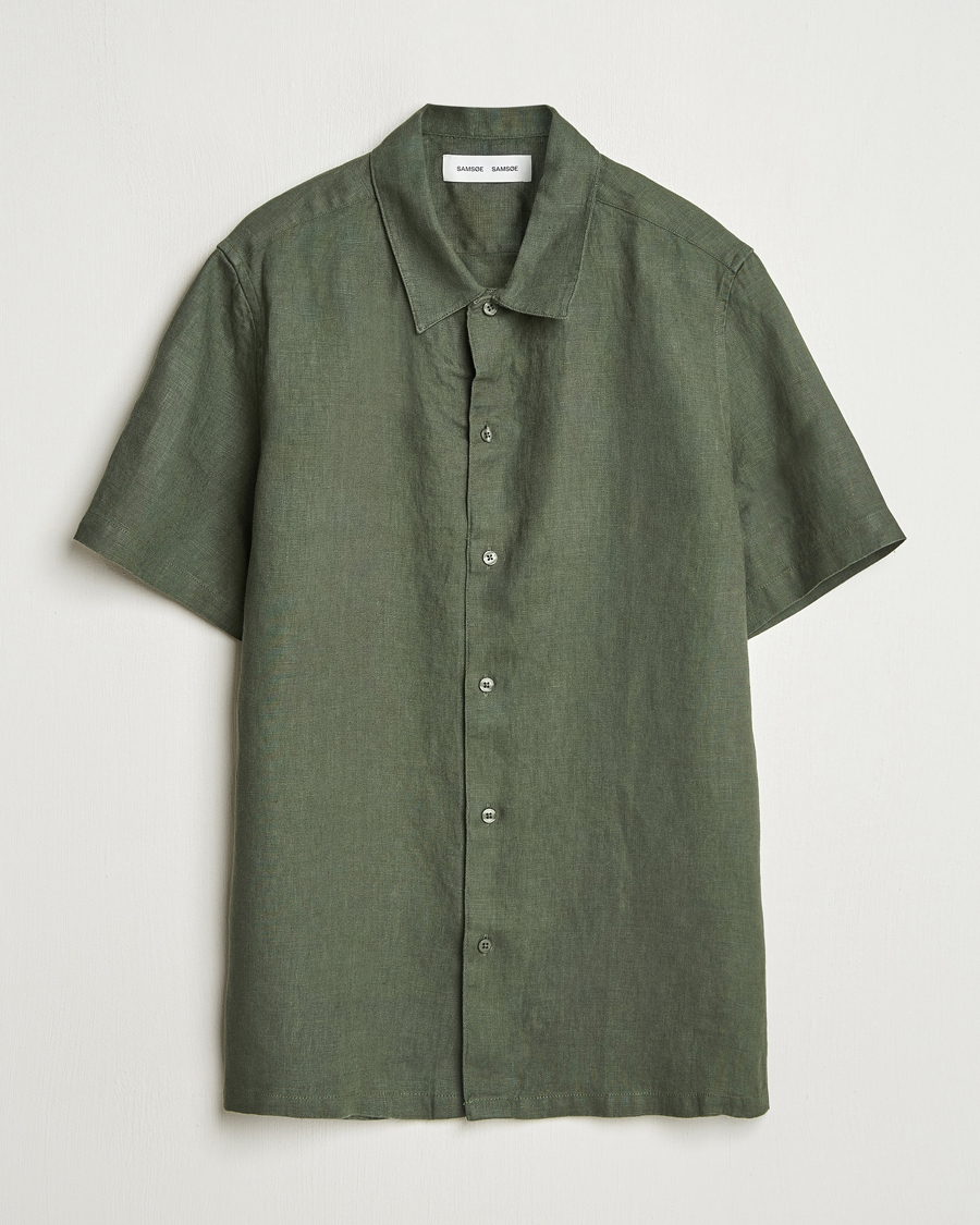 Herre | Skjorter | Samsøe Samsøe | Avan Linen Short Sleeve Shirt Climbing Ivy