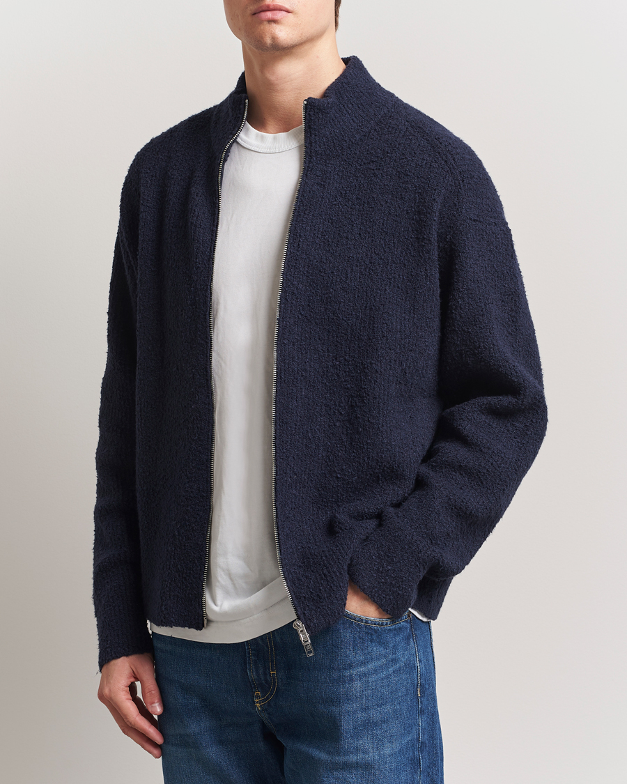 Herre | Gensere | Filippa K | Bouclé Knitted Full Zip Navy