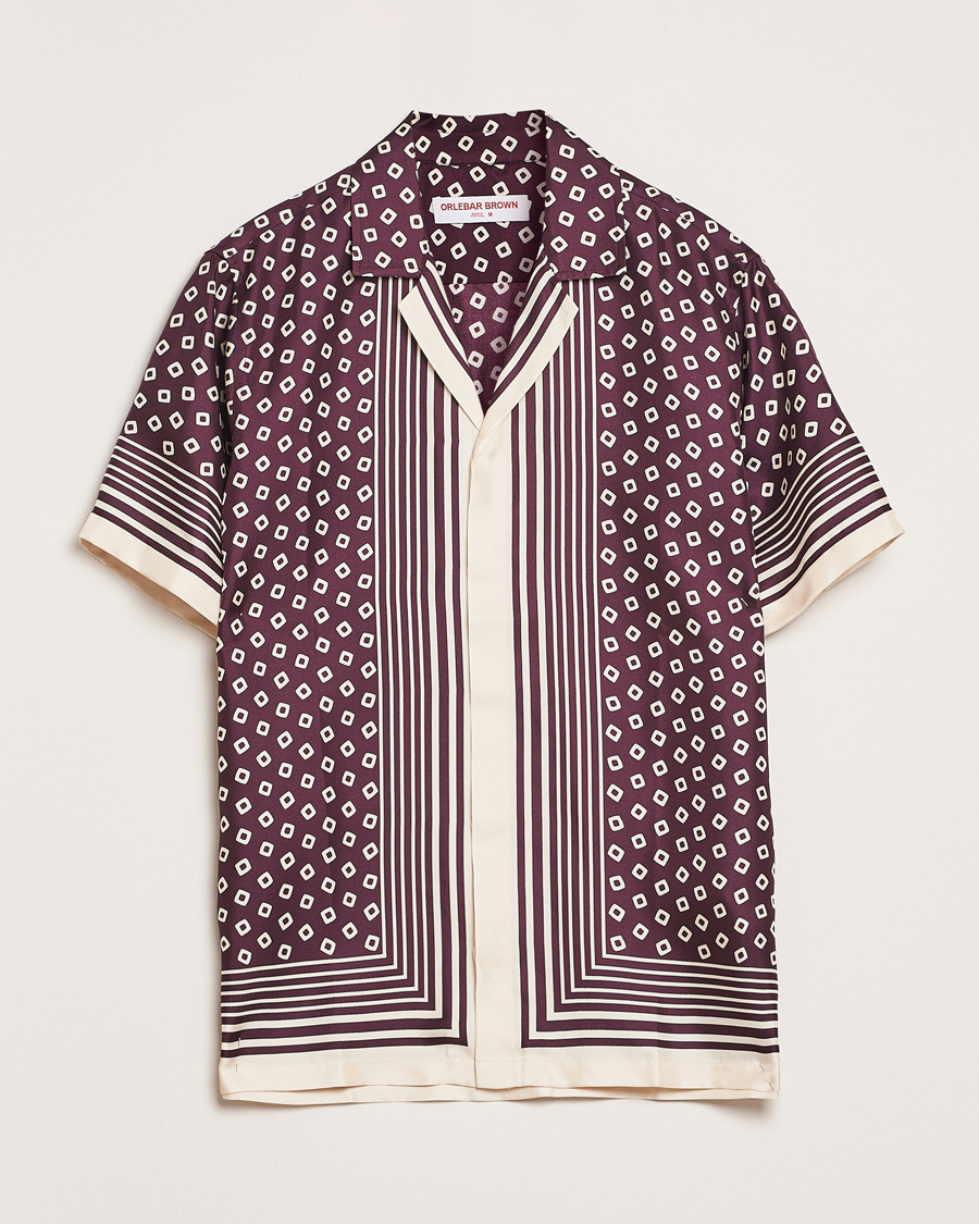 Herre | Skjorter | Orlebar Brown | Maitan Silk Lumina Short Sleeve Shirt Damson/Latte