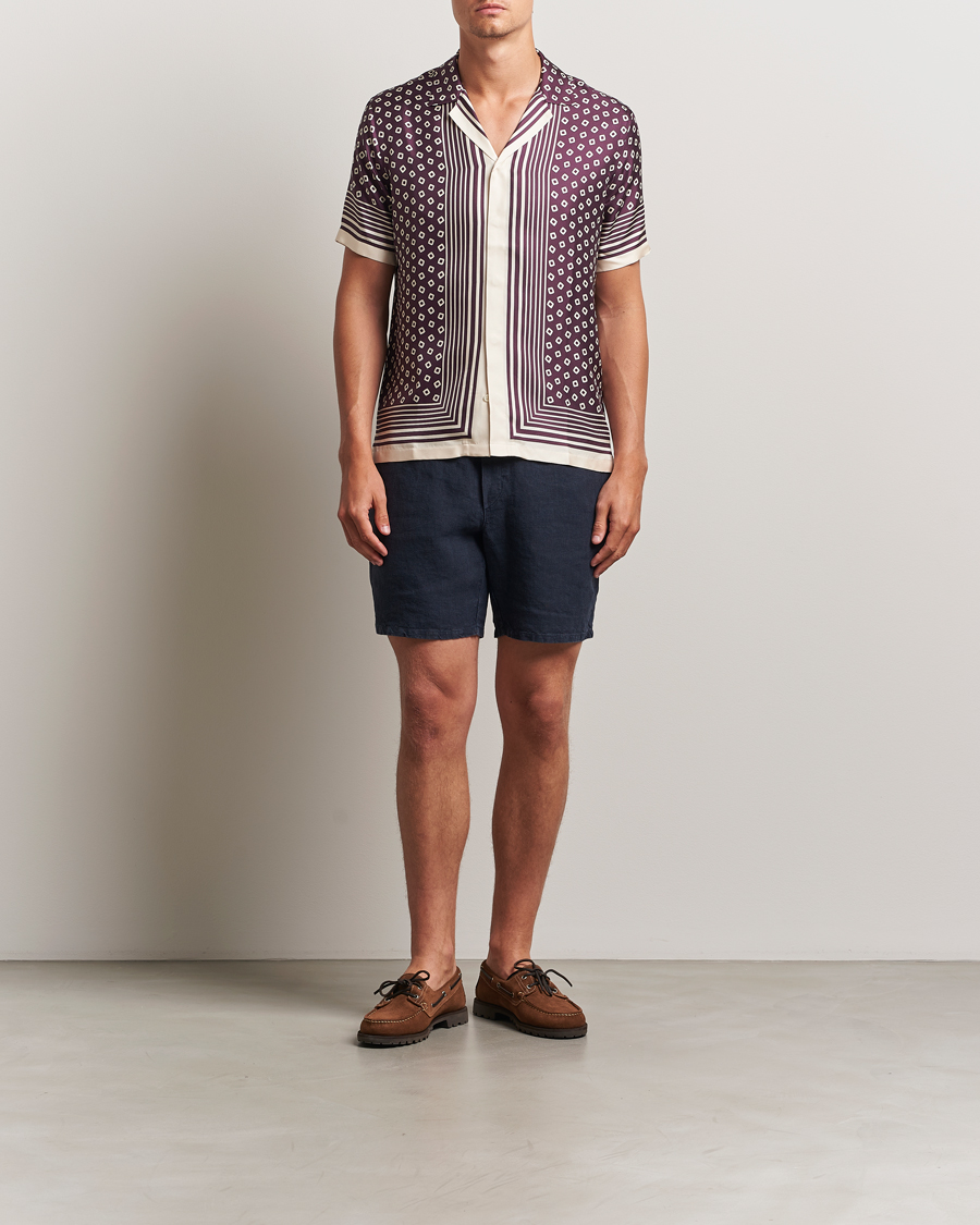 Herre | Skjorter | Orlebar Brown | Maitan Silk Lumina Short Sleeve Shirt Damson/Latte