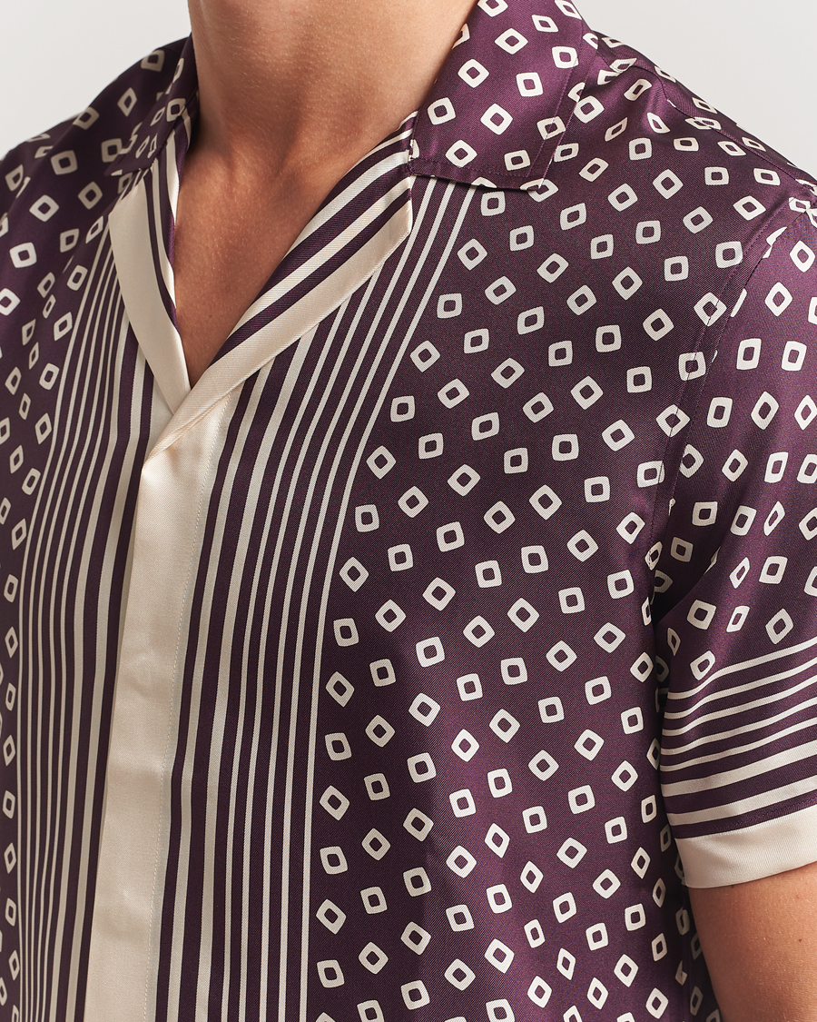 Herre | Skjorter | Orlebar Brown | Maitan Silk Lumina Short Sleeve Shirt Damson/Latte