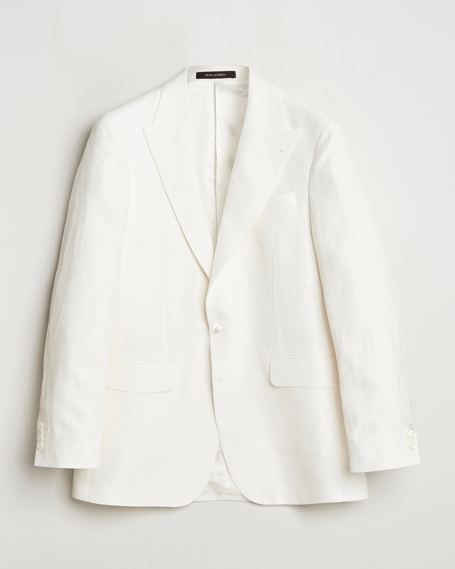 Herre | Dressjakker | Oscar Jacobson | Faldo Diagonal Linen/Tencel Tuxedo White